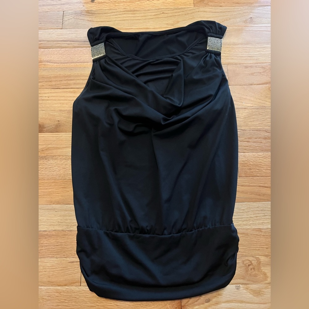 Black with Gold Buckle Shoulders Tankini